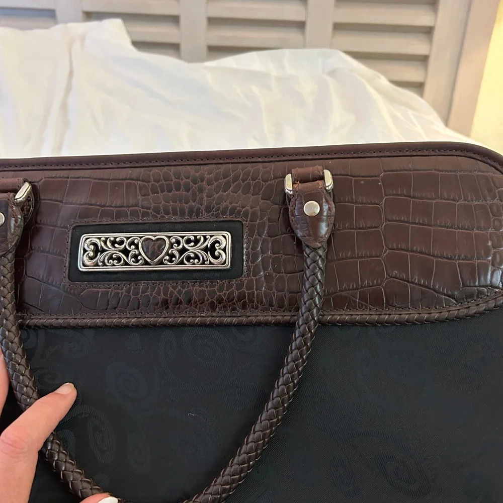 Brighton Lansky Black & Brown Croc Leather Weekender Travel Laptop Bag